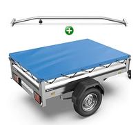 Tarpofix® Bâche pour remorque Plate 212 x 123 x 7,5 cm + 1x Arceau de bâche (réglable 100-145 cm) - Bache remorque PVC - Bâche de Couverture pour diverses remorques de Voitures de 750kg