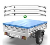 Tarpofix® Bâche pour remorque Plate 257,5 x 134,5 x 8 cm + 3X Arceau de bâche (réglable 100-145 cm) - Bache remorque PVC - Bâche de Couverture pour diverses remorques de Voitures de 750kg & 1000kg
