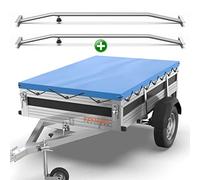 Tarpofix® Bâche pour remorque Plate 266 x 160 x 10 cm + 2X Arceau de bâche (réglable 140-210 cm) - Bache remorque PVC - Bâche de Couverture pour diverses remorques de Voitures de 750kg & 1000kg