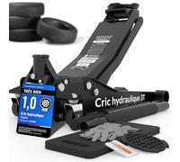 Tarpofix® Cric Hydraulique 3 tonnes (Hauteur de Levage 85-475mm) | Crique Hydraulique Auto 3t avec Double Vérin | Cric Voiture Extra Plat pour SUV & Véhicules Surbaissés | Crique Rouleur Professionnel