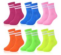 Tarpop Lot de 6 paires de chaussettes à rayures fluo pour homme et femme, Couleur vive, taille unique