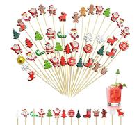 Tarqite 100 Pièces Brochettes à Cocktail de Noël, 12 cm Piques à Cocktail de Noël, Brochettes pour Amuse-Bouches, Décorations de Noël Cure-dents pour Fruits, Cocktails, Entrées, Gâteaux