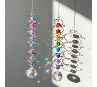 Tarqite 2 pièces capteurs de Soleil Carillon éolien, carillons éoliens colorés en Cristal Suspendus avec Double Spirale pour fenêtres, Maison, Jardin, fête