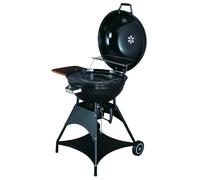 Tarrington House Barbecue au Charbon de Bois Burnaby, Acier, Ø 53 cm, Couvercle avec Thermomètre, Table Latérale, Étagère Inférieure, 2 Roues, Noir