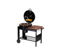 Tarrington House Barbecue au Charbon de Bois Calgary, Acier/Bois, Couvercle avec Thermomètre, Tablette latérale, Étagère Inférieure, 2 Roues, Noir