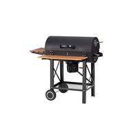 Tarrington House Barbecue au Charbon de Bois Louisiana, Acier/Bois, 2 Tablettes Latérales Pliantes, 2 Roues, Couvercle, Étagère Inférieure, Noir