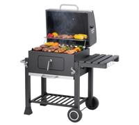 Tarrington House Barbecue au Charbon de Bois Memphis, Acier, Couvercle avec Thermomètre, Tablette latérale Pliable, Bac à Cendres, Étagère inférieure, 2 Roulettes, Gris