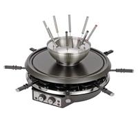 Tarrington House Fondue à raclette en acier inoxydable, combinaison 2 en 1, Ø 40 cm, 0,6 l, 1900 W, avec pierre à griller, poêlons et poussoirs, raclette 8 personnes