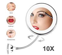 TARSHYRY 10x Miroir de Maquillage de Grossissement LED LED 360 Degrés Rotation Beauté pour la Salle de Bain de Table (Couleur assortie)