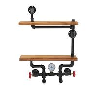 TARSHYRY Étagères Flottantes Murales à 2 Niveaux, Design de Tuyau, Style Industriel, Robuste, en Fonte Malléable, étagères de Rangement en Bois Massif pour Salon, Chambre à Coucher,