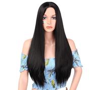 TARSHYRY Longue Perruque Noire, Perruques Noires Wig Black Anime Black Volyme avec Conception de Partie Médiane de Matériau Synthétique, Longue Perruque Noire Droite à Style Droit pour les Usages