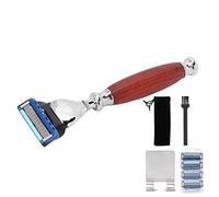TARSHYRY Manuel de Rasoir à 5 Lames Masculin Set en Bois Handle 4 Cartouches de Remplacement Outil de Rasage Réutilisable pour le Toilettage à la Barbe