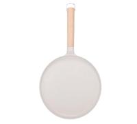 TARSHYRY Plaque à Crêpes Antiadhésive Double Couche, Poêle Plate en Alliage D'aluminium avec Manche en Bois, Bonne conductivité Thermique pour Tortilla, Crêpes Indiennes, Viandes (Beige)