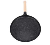 TARSHYRY Plaque à Crêpes Antiadhésive Double Couche, Poêle Plate en Alliage D'aluminium avec Manche en Bois, Bonne conductivité Thermique pour Tortilla, Crêpes Indiennes, Viandes (BLACK)