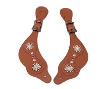 TARSHYRY Sangles D'éperons, Sangles D'éperons en Métal en Cuir PU à Longueur Réglable Décorées de Strass Vintage pour Cavaliers, avec Boucle en Métal pour Un Ajustement sécurisé (Brown)