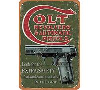 TarSign Colt Revolvers & Automatic Pistols Look for The Extra Safety That Works Automatic in The Grip Plaque en étain vintage 30,5 cm Décoration murale accrocheuse
