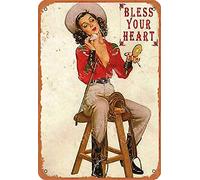 TarSign Plaque en étain vintage avec logo Bless Your Heart Cowgirl 30,5 cm - Décoration murale accrocheuse