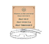 Tarsus Bracelet en argent avec croix pour femme, cadeau chrétien pour femme, cadeau religieux, bracelet délicat, 7"- 8.5", Acier inoxydable, Pas de gemme