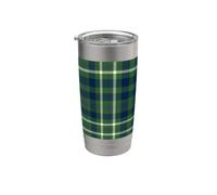 Tartan écossais vert forêt, bleu marine, blanc Gobelet isotherme en acier inoxydable double paroi