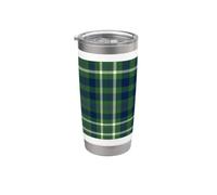 Tartan écossais vert forêt, bleu marine, blanc Gobelet isotherme en acier inoxydable double paroi