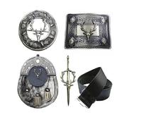 Tartancity Ensemble d'accessoires pour kilts écossais - Sporran, boucle de ceinture, broche et épingle à kilt - Tenue complète Highland, Large, Cuir