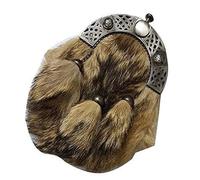 Tartancity Sporran écossais en cuir véritable, maille antique, 3 pompons pour kilt, marron, taille unique