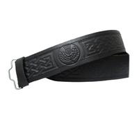 Tartanista - Ceinture en cuir sans boucle - pour kilt - homme - lion embossé - chardon/noir - XL - 114-127 cm