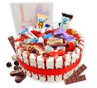 Tarte au chocolat Kinder + Miniatures - Cadeau pour la Saint-Valentin. Plus de 80 chocolats Kinder - Gâteau de 20 cm. [IAMI]