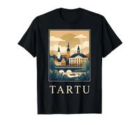 Tartu Estonie Vintage Retro Riverfront Cityscape Design T-Shirt