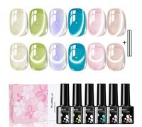 TARTU Lot de 6 Vernis Semi-Permanent HEMA Free TPO Free, 8ml Coffret Vernis Gel Effet Cat Eye, Jelly & Paillettes, Kit Manucure DIY à la Maison, Idée Cadeau Femme(TT6027)