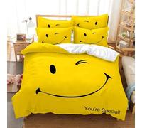TaRvit Housse de Couette 220x240 Adulte Jaune Parure de Lit 2 Personnes, Sourire Parure de Lit 220x240 avec Fermeture Éclair et 2 Taies d'oreiller 65x65 pour Enfant Adultes