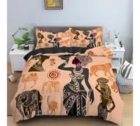 TaRvit Housse de Couette 240 x 260 Style Africain Parure de Lit 2 Personnes en Microfibre, éLéPhant Parure de Lit 240x260 avec Fermeture Éclair et 2 Taies d'oreiller 65x65 cm pour Adulte