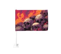 Tas de crânes avec flammes et drapeau de voiture de pompier, clip de fenêtre extérieure, 30 x 45 cm, décoration de voiture double face