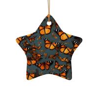 Tas de papillons monarques oranges imprimés accessoires festifs ornement en céramique, pendentif en forme d'étoile en forme de cœur pour décoration de Noël