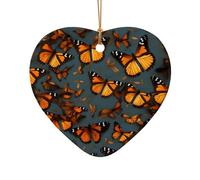 Tas de papillons monarques oranges imprimés accessoires festifs ornement en céramique, pendentif en forme d'étoile en forme de cœur pour décoration de Noël