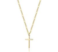 TASBERN Collier avec pendentif en forme de croix pour homme en acier inoxydable 14 carats poli uni bijou religieux simple cadeau pour fils, 22 inches, Acier inoxydable, plaqué or 14 carats, Zircone
