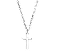 TASBERN Collier avec pendentif en forme de croix simple en acier inoxydable argenté pour homme et femme Chaîne Figaro de 45,7 à 61 cm (16, croix argentée 1,8 x 3 cm)