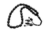 Tasbih Islam 33 Perles Noir et Argenté - Chapelet Musulman en Résine avec Perles Ovales - Collier de Prière Tesbih Léger et Élégant pour Dhikr et Invocation - Sabha Islamique Compact de Poche