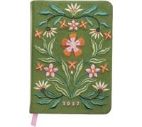 Taschenkalender A6 2027: Blütenmotiv, bestickt, grün: Hochwertig bestickter Buchkalender, Wochenplaner, Terminplaner & Organizer. Mit Ferienterminen und Monatsübersichten