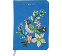 Taschenkalender A6 2027: Vogel und Blüten, bestickt, blau: Hochwertig bestickter Buchkalender, Wochenplaner, Terminplaner & Organizer. Mit Ferienterminen und Monatsübersichten