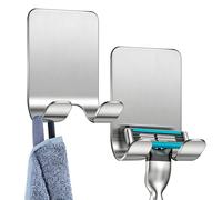 Tashce 2 Pièces Support Rasoir Douche - Crochets Adhésifs Muraux en Acier Inoxydable, Accroche Serviette Salle de Bain pour Rasoir, Serviette et Accessoires de Salle de Bain, Argenté