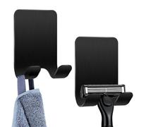 Tashce Porte Rasoir Douche Noir 2 PCS Crochet Adhesif Mural Acier Inoxydable, Crochet Serviette Salle de Bain Sans Percage, Support Rasoir Douche pour Salle de Bain, Salon, Cuisine