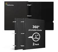 Tashkummy Lot de 2 classeurs pliables à 3 anneaux pivotants à 360°, petits classeurs fins à trois anneaux de 21,6 x 27,9 cm, pour la maison, l'école et le bureau, noir