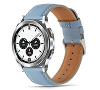 Tasikar Bracelet Compatible avec Samsung Galaxy Watch 7/6/5/4 40mm 44mm, Watch 6 Classic, 5 Pro, 4 Classic, 3 - Cuir Véritable, Bleu