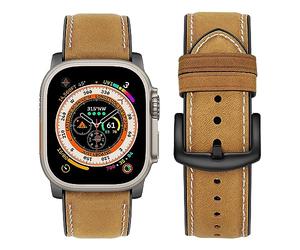 Tasikar Compatible avec Bracelet Apple Watch 45mm 44mm 42mm 41mm 40mm 38mm, Bracelets de Montre en Cuir Véritable Silicone Compatible pour iWatch Série 9 8 7 6 5 4 3 2 SE - 42/44/45mm, Marron