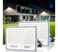 TASINUO Projecteur LED Extérieur 100W, 10000LM Brillant Spot LED Exterieur | IP67 Imperméable Lampe LED Exterieur, 6500K Blanc Froid Eclairage Exterieur pour Jardin Terrasse Garage Usine Stade, Lot de 2