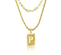 Tasiso Collier ras du cou en or 14 carats avec pendentif initiale superposé délicat en forme de trombone pour femme - Collier ras du cou carré personnalisé avec lettre de l'alphabet de A à Z, Plaqué