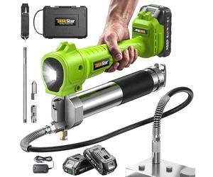 TaskStar Pompe a Graisse Electrique 10000 PSI Super Efficace avec 3 Embouts | Raccord Rapide, 2 Embouts, 2 Batteries et Chargeur, Tuyau Flexible 100cm et LED pour tracteurs, camions et équipements lourds