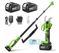 TaskStar Sécateur Électrique Avec Perchel 2-en-1: Coupe 40mm Sécateur Électrique Télescopique, portée maximale jusqu'à 4,5m, 2 Batteries 4,0Ah, Lame SK5 de Rechange, 4 Modes pour Fleurs et Arbres