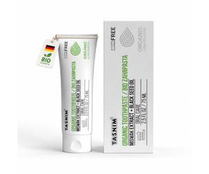 Tasnim® Dentifrice bio 75 ml avec extrait d'arbre à dents et huile de nigelle bio, 100 % naturel, sans fluorure, sans PEG et SLS, sans OGM, sans gluten, sans alcool, certifié cosmétique biologique